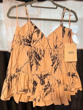 NWT Alexander McQueen Peach and Black Botanical Tiered Slip Dress